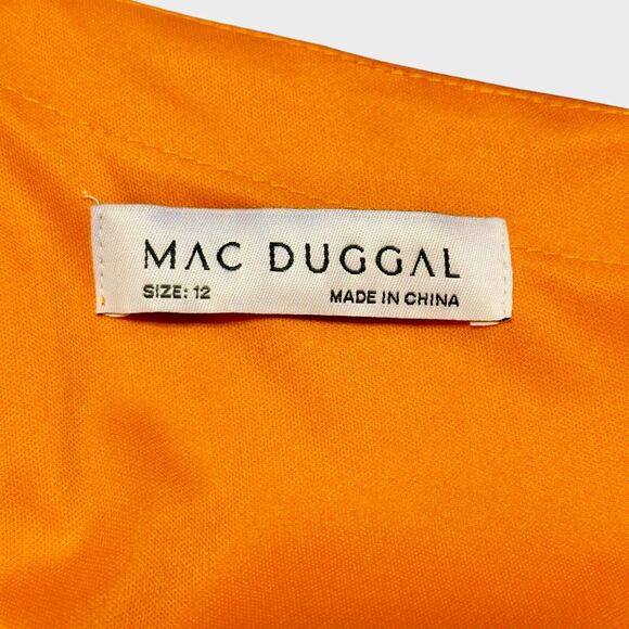 NEW Mac Duggal Ieena One Shoulder Bishop Sleeve Gown Spice Orange Pockets Sz 12 - Picture 7 of 14